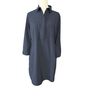 Title Nine Womens Medium Blue Collared Shirt Dress Zip Pockets Nimblene Travel